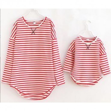 INS hot batch Europe and the United States Korean parent-child dress autumn new set striped round collar childrens