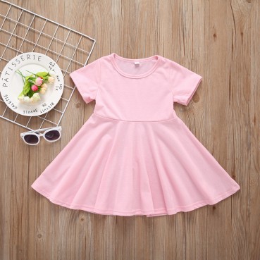 Summer Korean version of the childrens childrens clothing solid color princess short-sleeved dress childrens skirt