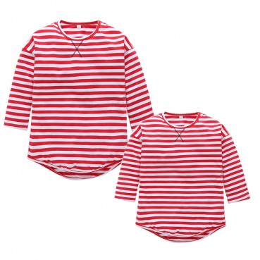 INS hot batch Europe and the United States Korean parent-child dress autumn new set striped round collar childrens