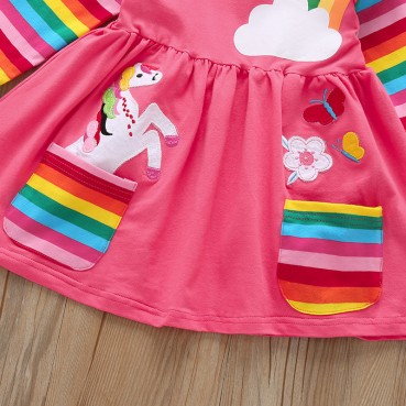 [Knitting] new product child dress autumn red cartoon rainbow pony long sleeve girl skirt spring