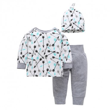 INS new set infant full print arrow three-piece long-sleeved T-shirt trousers hat