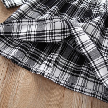 Girl black and white plaid dress spring autumn long sleeve little girl fashion casual skirt