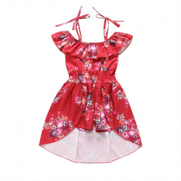 Summer child Korean version of the girls dress wave Fanhua Duoyou word collar hanging dress dress childrens skirt