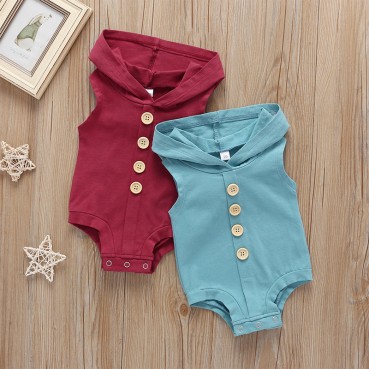 [Knitting] baby hooded lunar coat sleeveless solid color single-breasted fashion baby hanie newborn climb hot sale