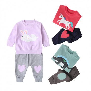 [Knitting] baby young children cute cartoon round collar sweater two-piece men and women baby sweatshirt suit