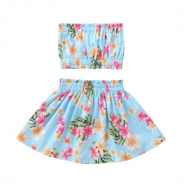 [Woven] Manufacturers wholesale summer European and American baby girls girls clothing print wrapped chest top 6 skirt