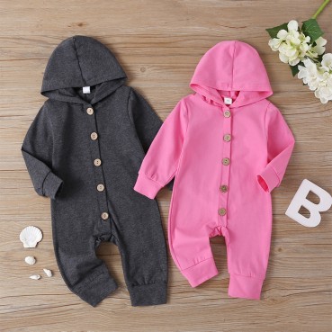 New baby hooded coat coat solid color single row childrens clothing spring long sleeve ridsencing wholesale