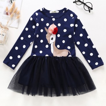 Childrens spring and autumn mesh dress girls Tibetan blue flower deer bunting skirt factory direct heat sale small