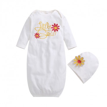 [Knitting] nightgown suite sleeping bag baby baby pajamas summer embroidery letters long sleeve sleep with hat