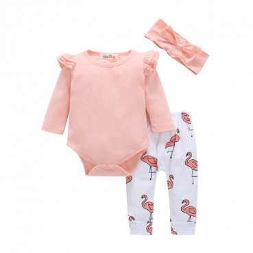 INS hot sale explosive girl childrens baby child long sleeve cute print set 3 sets of factory direct sales