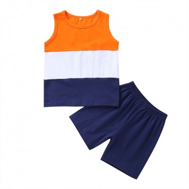 [Woven] Summer Korean version of the child boy suit tidal fan color shorts sleeveless two-piece childrens clothing