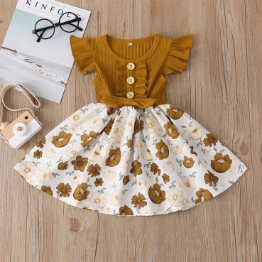 Dress summer new girl skirt INS style flying sleeve skirt wholesale flower skirt