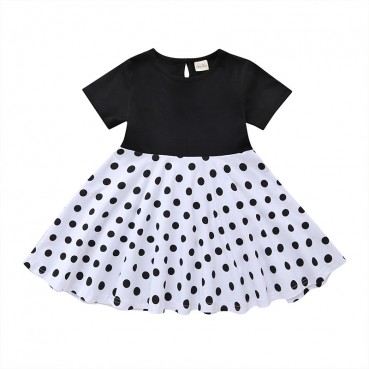 [Woven] Spot Summer Korean version of the child girls dress round point princess round neck short-sleeved dress