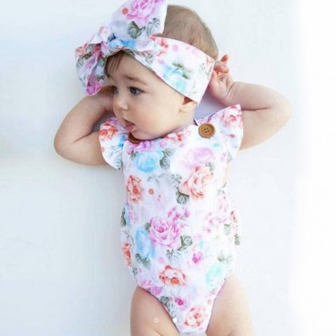 Baby clothing summer baby sleeveless coat flower printing hai clothes + hair band hot batch