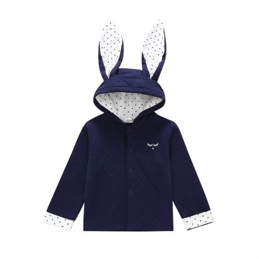 Best selling childrens long ears rabbit hooded coat boys solid color long sleeve top factory direct sales