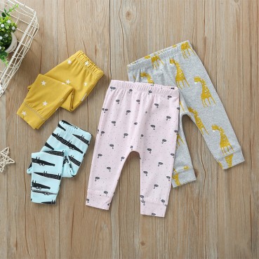 New infant childrens spring and autumn trousers cartoon print childrens autumn pants pine tight waist leggings