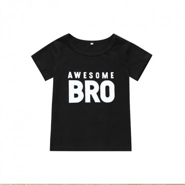 New boys t-shirt black cotton short-sleeved letter round neck hot sale