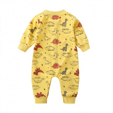 New baby conjoined European and American autumn cotton long-sleeved baby long romper cartoon dinosaur ha clothing out