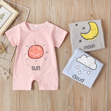 [Knit] European and American summer baby short sleeve liab clothes dark buckle fashion cartoon cute baby haha