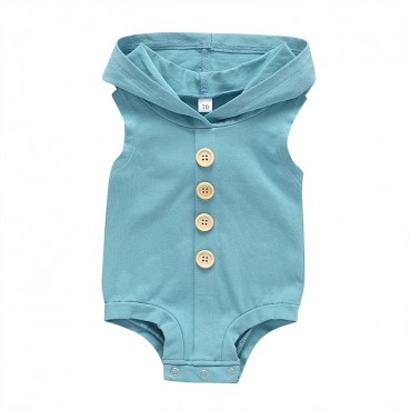 [Knitting] baby hooded lunar coat sleeveless solid color single-breasted fashion baby hanie newborn climb hot sale