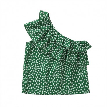 [Woven] new product summer Europe and the United States, childrens girls, round point sleeveless lotus leaf collar