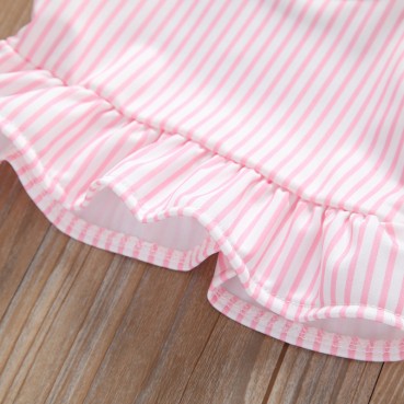 Pink striped lotus leaf girls swimsuit two-piece female baby summer swimming clothing factory direct sales