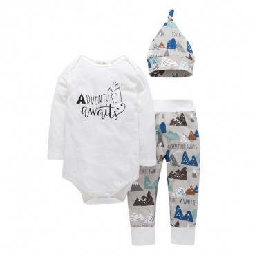 INS childrens suit autumn and winter new infant printing hats trousers hat three-piece