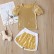 [Woven] new childrens suit summer girl sequins gold T-shirt shorts two-piece childrens clothing Europe