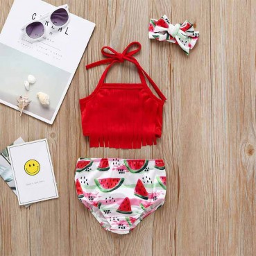 Spot summer baby young child girls watermelon red bowl slings swimsuit three-piece set