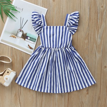 [Woven] small and medium childrens sleeveless dress Europe and the United States striped bow simple fashion