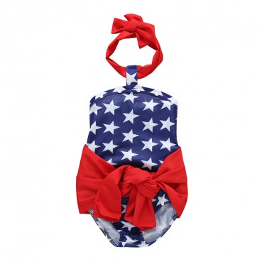 Childrens Wear Summer Girl Independence Day Hanging Belt Covered Swimwear Set Swimming Products Wholesale