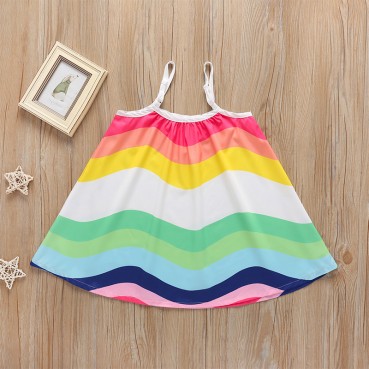 [Woven] girls sling dress summer loose rainbow color sleeveless long section childrens skirt A-single skirt wholesale