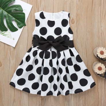 Summer girl wave point dress sleeveless round neck bow girl A word skirt fashion childrens skirt wholesale custom