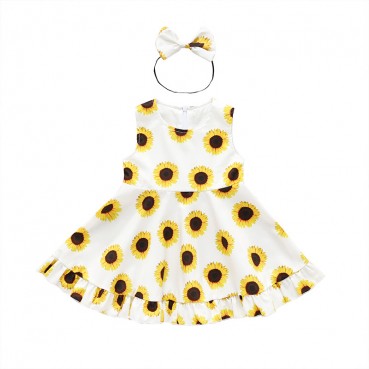 [Woven] childrens wear new summer European and American childrens sunflower sleeveless dress girl skirt