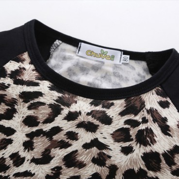 EBay Explosion INS Girl Leopard Stitching Short Sleeve Harbin Climb Hot Batch