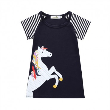 INS girl cute pony long T-shirt dress short sleeve summer child skirt