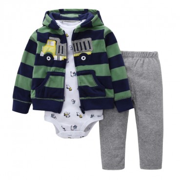 Spot European and American baby suit spring and autumn men and women baby long sleeve hooded cartoon three-piece