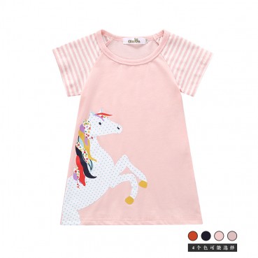 INS girl cute pony long T-shirt dress short sleeve summer child skirt