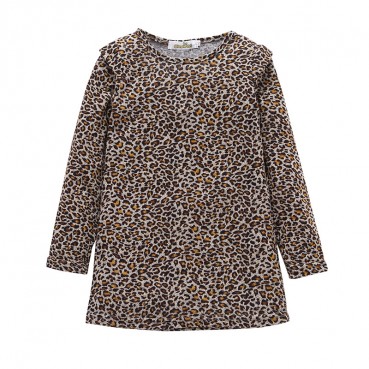 INS childrens clothing spring new dress Korean version of the child girls long sleeve leopard printing skirt