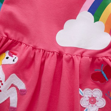 [Knitting] new product child dress autumn red cartoon rainbow pony long sleeve girl skirt spring