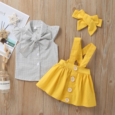 Spot summer Korean version of the baby girl girl suit strap skirt dot three-piece children dress package hot sale