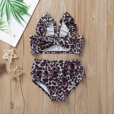 New childrens girl Europe and America Summer Seaside Beach Swims Leopard Loo Leaf Sliding Split Swimwear