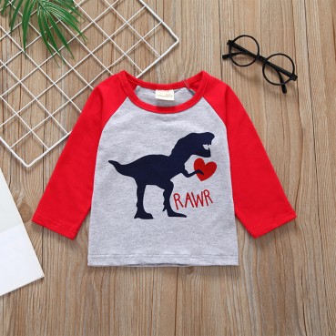 Factory direct boys and girls spring and autumn long sleeve dinosaur parent-child clothing out childrens family