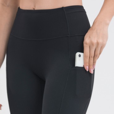 Spring and summer new non-T line sideline pocket yoga pants waist splink pocket skin-friendly hips tight nine pants