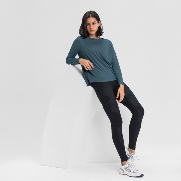 New double-sided naked bloating long sleeve female slim breathable simple European and American women training fitness