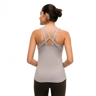 Autumn and winter new professional yoga vest female with chest pad hollow cross-like back speed dry breatha life