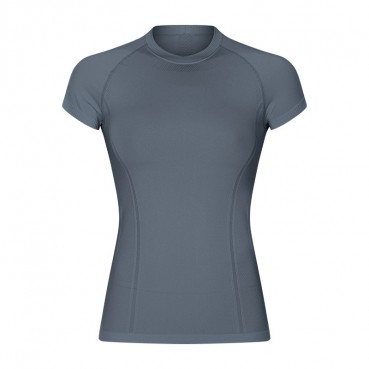 2021 spring and summer new round collar Slim solid color yoga short-sleeved female elastic quick dry fashion sports