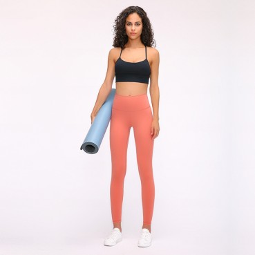 2021 spring new naked yoga pants female high waist hip running tight stretch tension small foot sports fitness pants