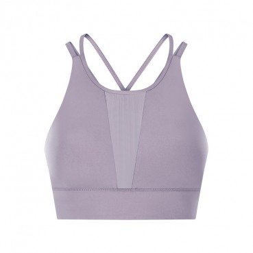 2021 spring and summer new front gear splicing mesh sports bra pull high round collar gathered anti-seismic sports