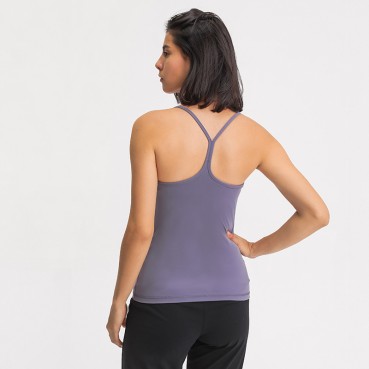 2021 spring and summer new with chest mat yoga vest female sexy y words beautiful back force sports long version yoga